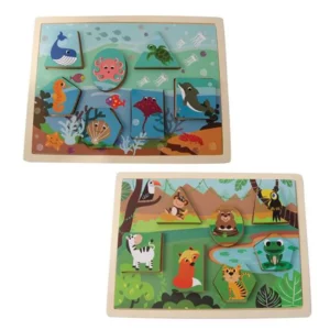 Puzzle animaux 2 en 1 en bois 7 pièces